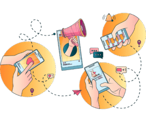 Social media marketing and content promotion illustration