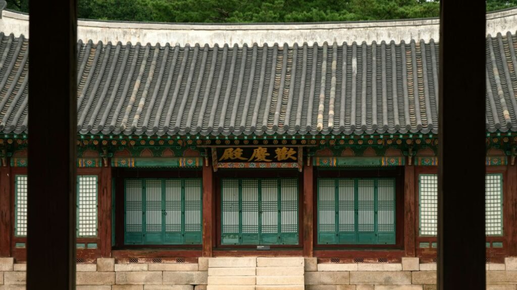 A view of a building through a window