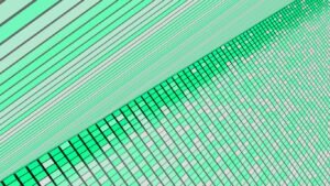 Abstract image shows green and white geometric patterns.