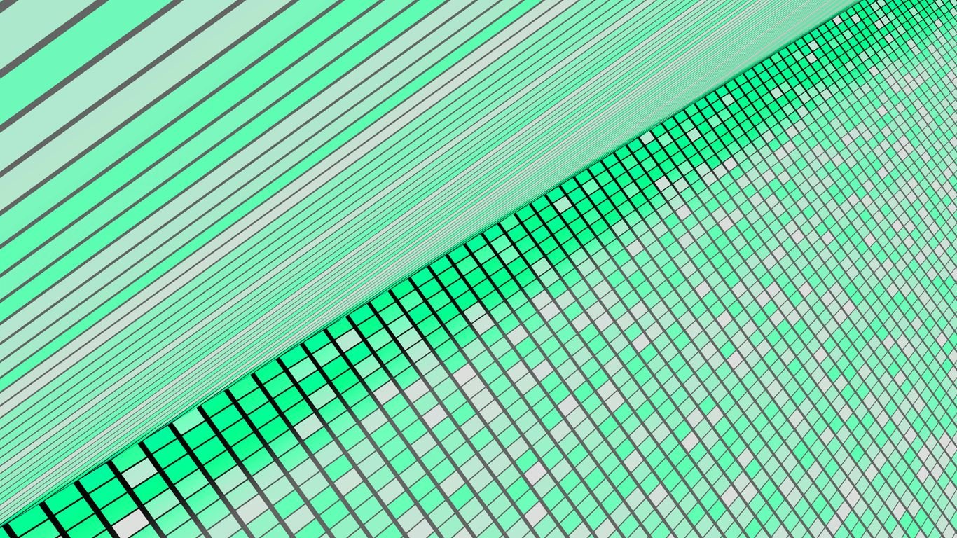 Abstract image shows green and white geometric patterns.