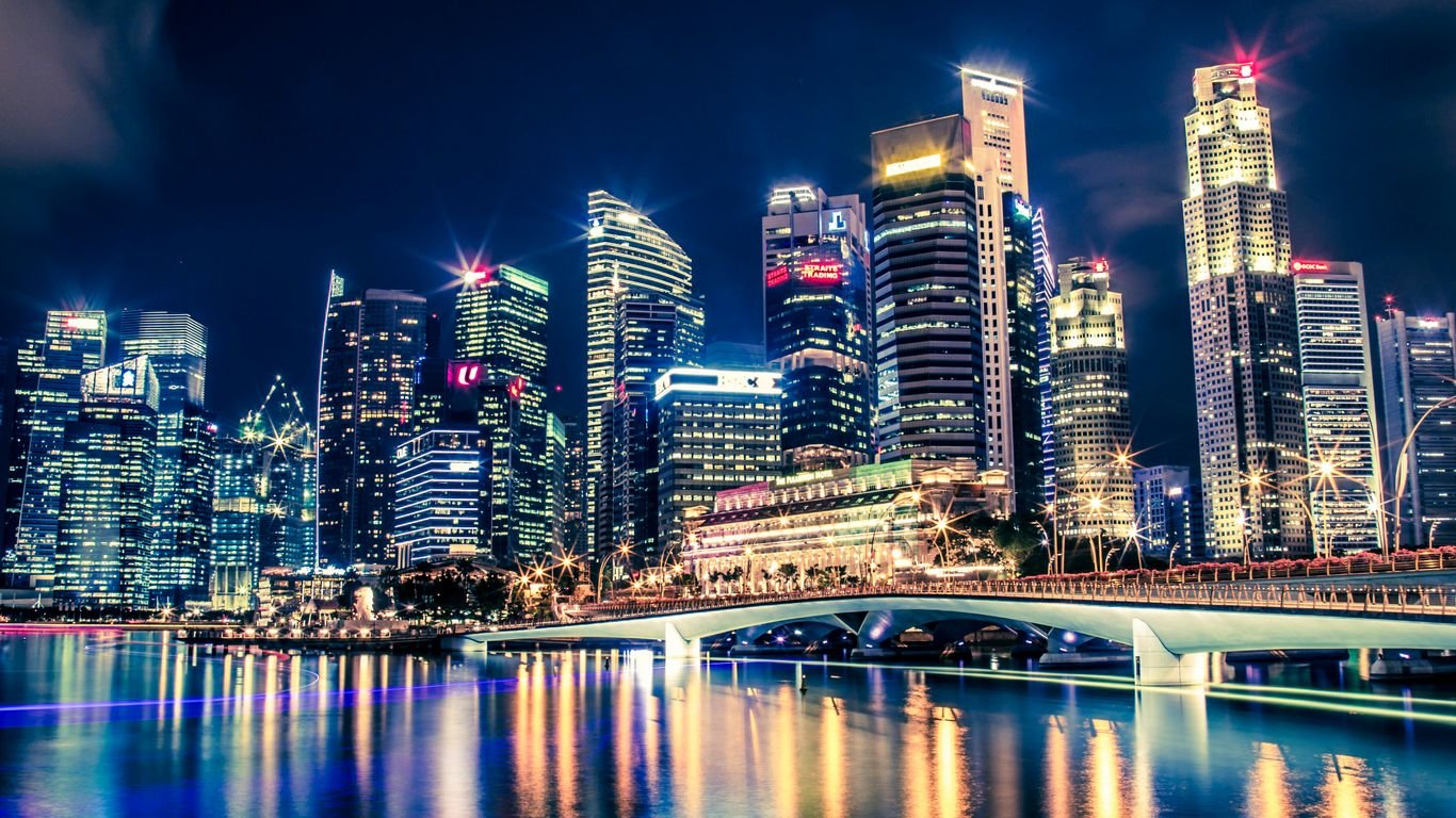 city skyline during night time