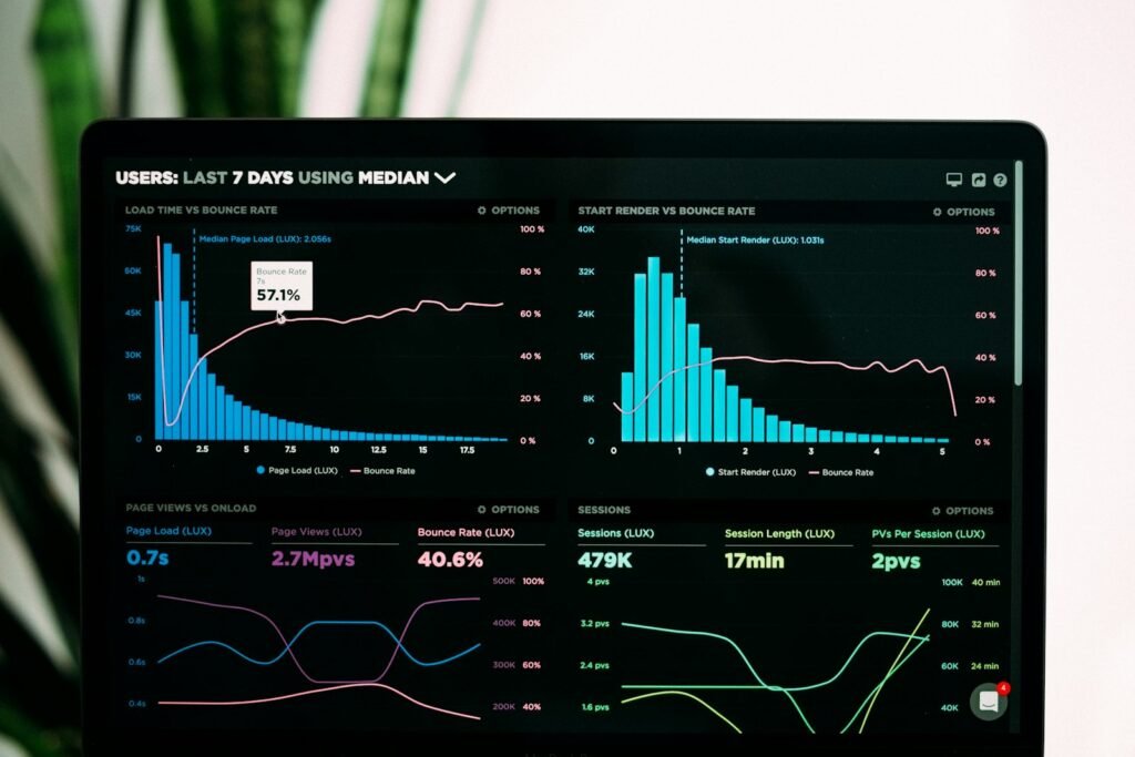 Performance analytics graphs on a laptop screen showing a Singapore business comparing Facebook Ads vs Google Ads results