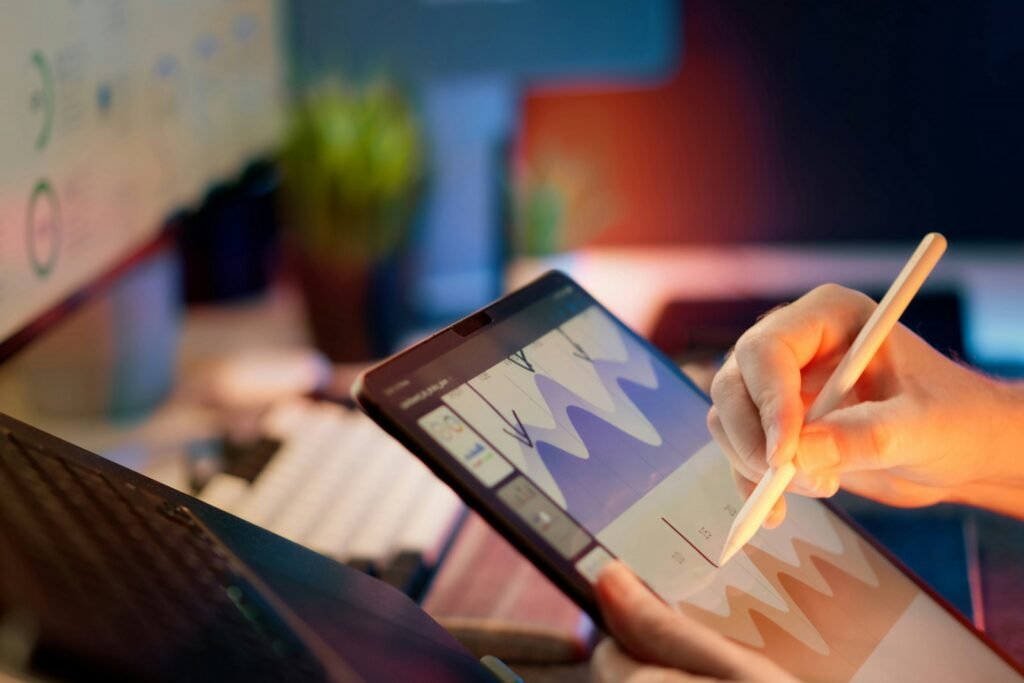Analyst reviewing data on a tablet, representing enterprise SEO platforms