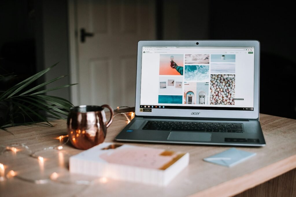 Laptop on a cafe table, representing affiliate marketing