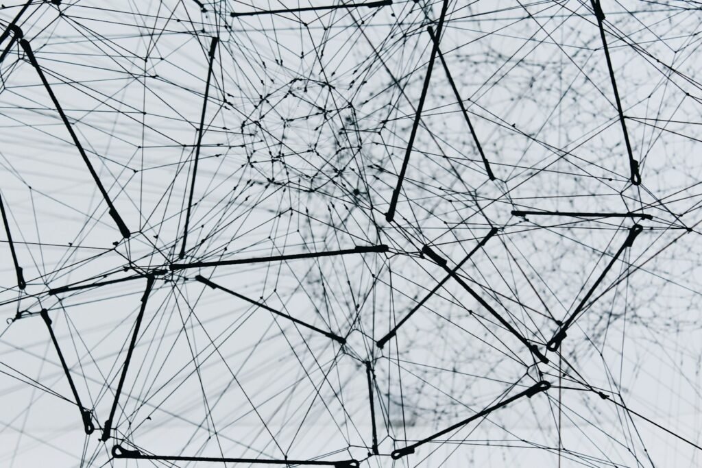 Web of connected lines, representing backlinks between websites