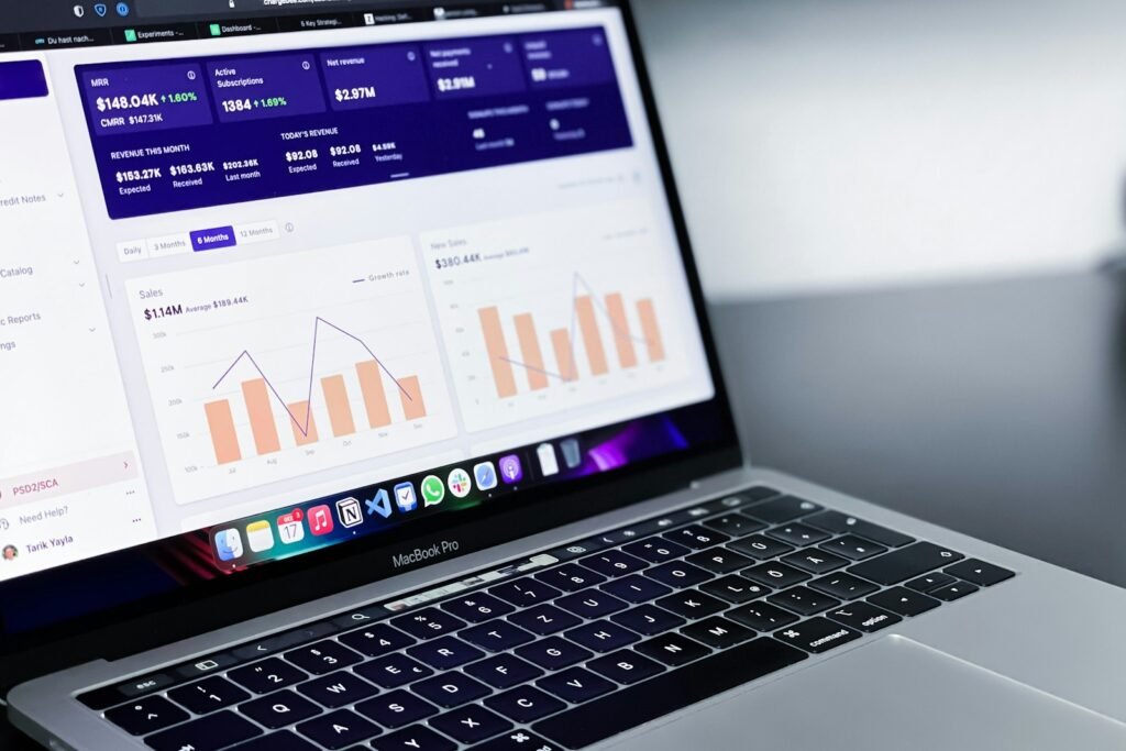 Pay per click campaign analytics dashboard on a laptop