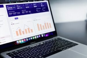 Pay per click campaign analytics dashboard on a laptop