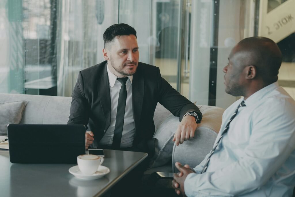 SEO consultant advising a client in a meeting