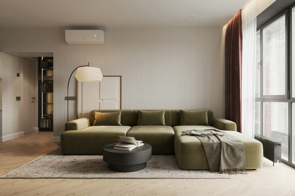 Modern apartment living room, representing real estate marketing