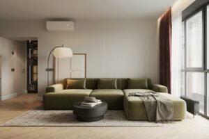 Modern apartment living room, representing real estate marketing