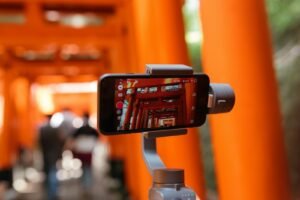 Smartphone on a gimbal filming video content