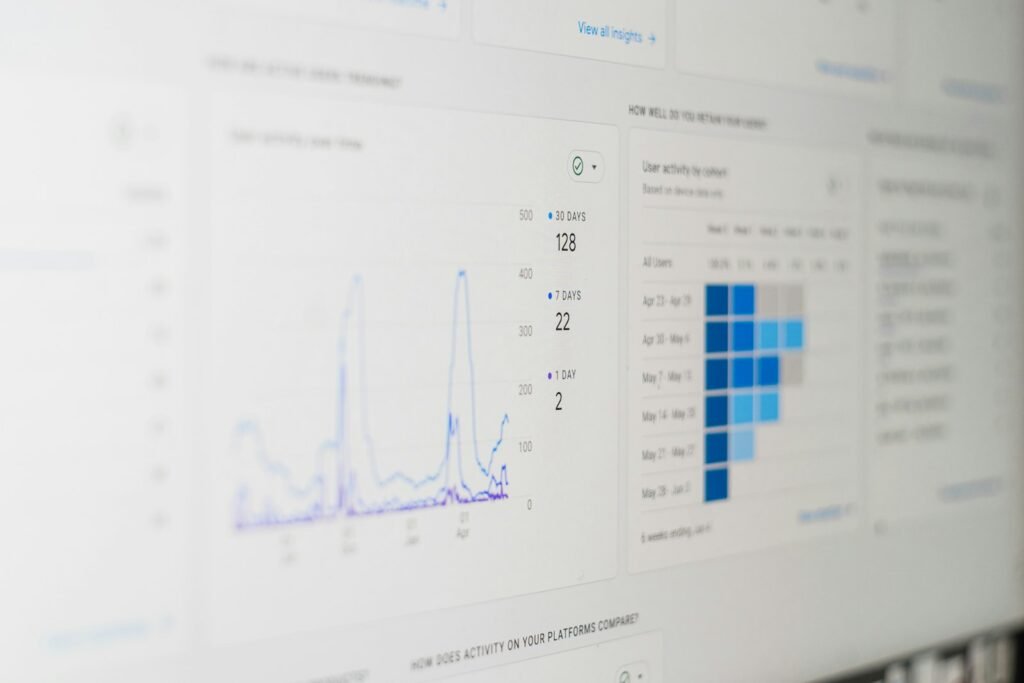 Website analytics dashboard showing user activity trends, the data an SEO expert works from